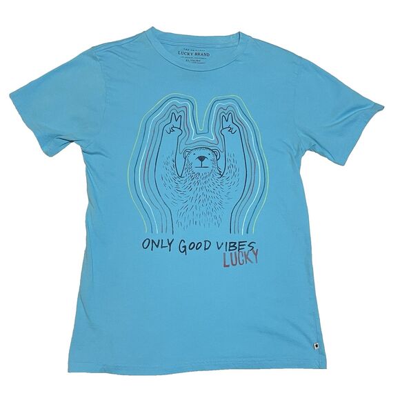 Lucky Brand Tops - Lucky Brand Only Good Vibes Peace Bear Blue Cotton T-Shirt Size XL Juniors